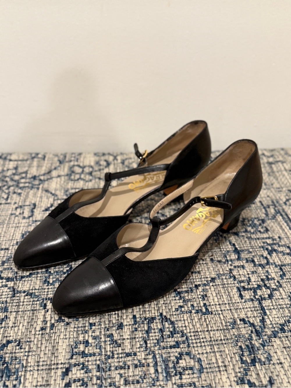 Salvatore Ferragamo Black Block Heels with Buckle Size 8.5